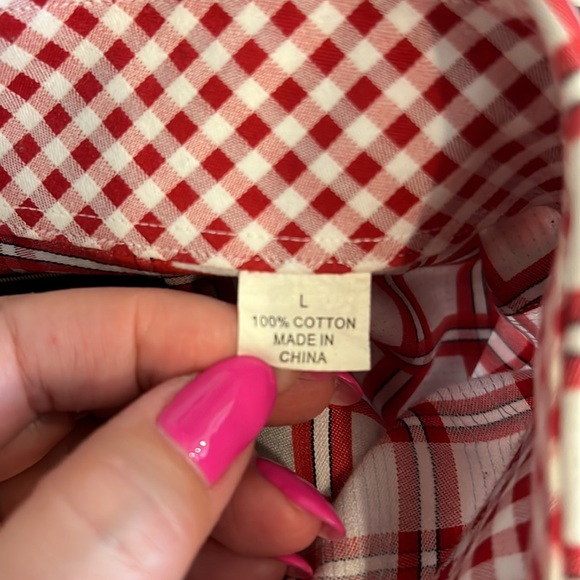 21. Neiman Marcus Men’s Cotton plaid dress buttondown Shirt, cream/red, size L - Picture 4 of 11